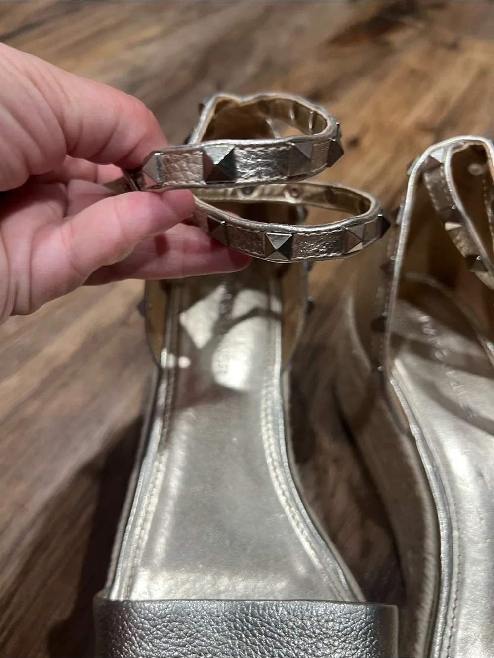Marc Fisher Silver Espadrille Wedge Sandals with Studded Ankle Straps